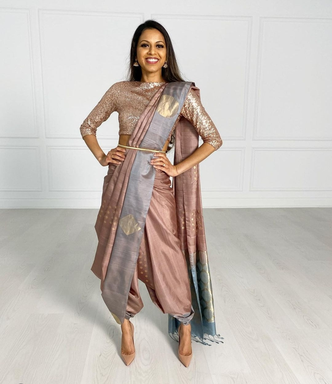 Dhoti Style Saree Draping | Saree Draping Style to Look Slim | Dhoti Saree  Buy Online | Ways to Drape a Saree to Look Slim | How to Wear Indian Saree |